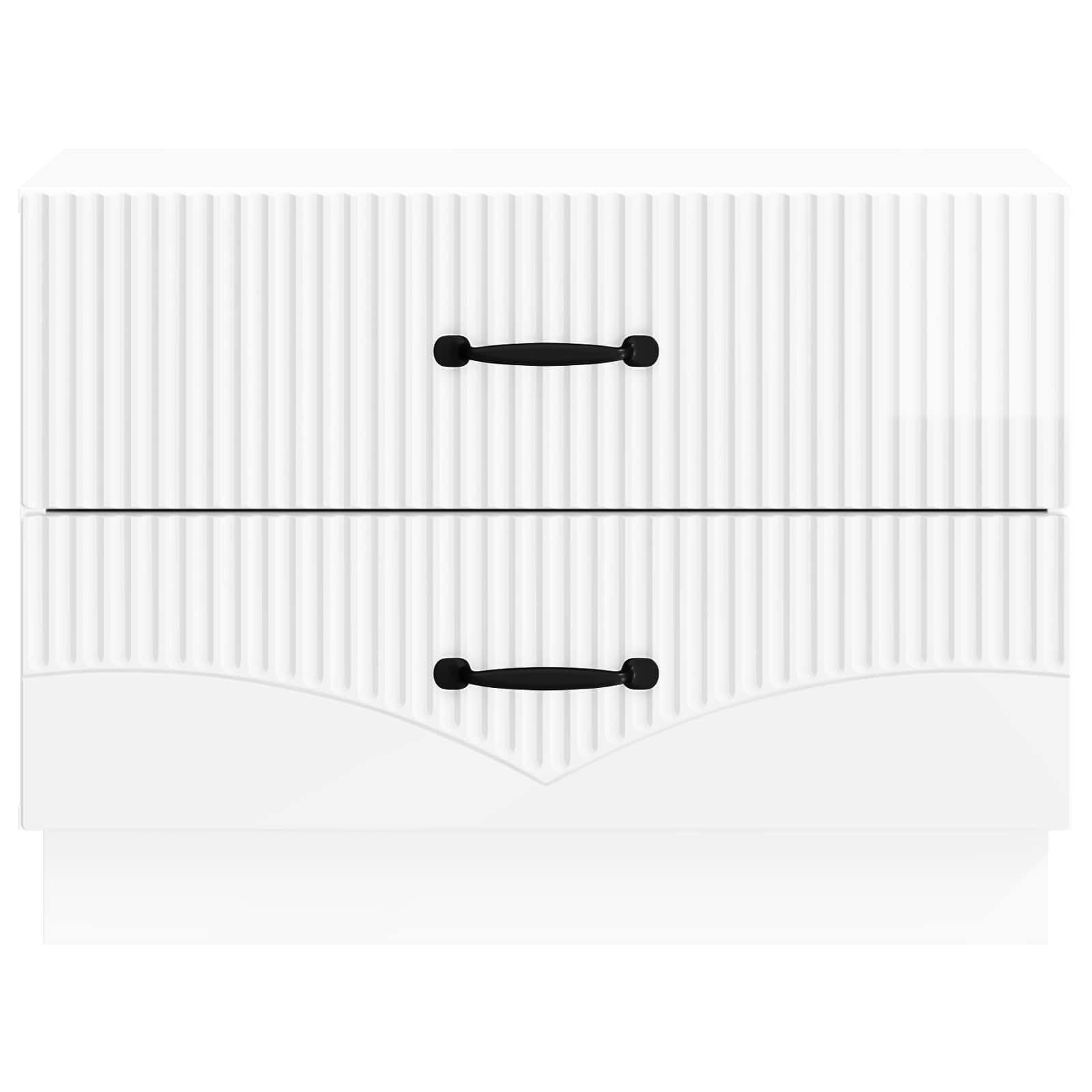 Mesita de noche con 2 cajones, color blanco brillante, 62 x 34,5 x