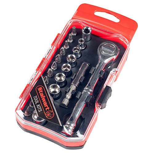 Stalwart 75-HT4023B Ratchet, Metric Socket and Bit Set (23 Piece), Chrome Vanadium Steel