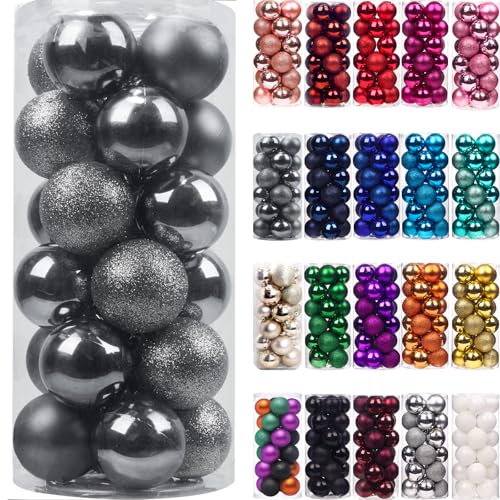 Emopeak 24Pcs Mini Christmas Balls Ornaments for Xmas Tree - 1.2 Inch Small Shatterproof Christmas Tree Decorations Hanging Ball for Holiday Wedding Party Decoration Dark Grey