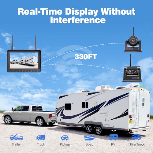 Image of 1080P 7 inch Magnetic Wireless RV Backup Camera System, 2 Rear Cameras + 2 Side Cameras for Reversing /Monitoring Trailer Camper, 1080P DVR Monitor, 4x9600mAh Waterproof IR Night Vision RV Cameras