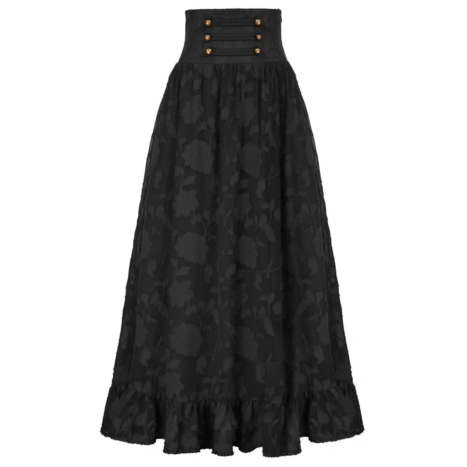 Jupe trapèze évasée Taille Haute Vintage pour Femme - Noir - L