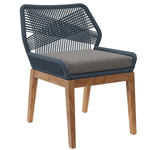 Modway Wellspring Outdoor Patio Teak and Woven Rope Dining Chair in Blue Graphite by Modway - Used condition - CA$178.70