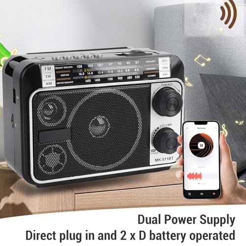 Radio portátil AM FM con Bluetooth y diseño retro miniatura 3
