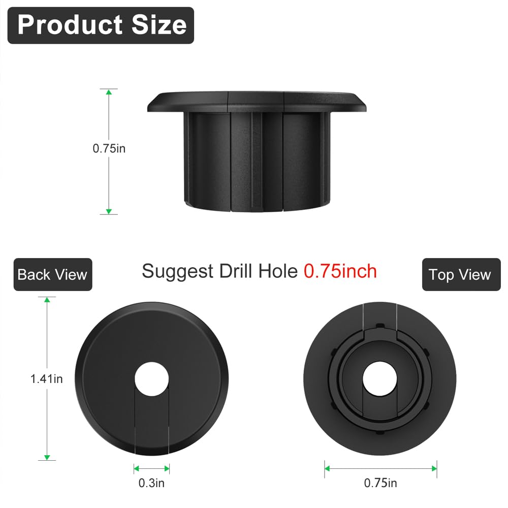 Bywen Furniture Wall Hole Bushing Cable Grommet for Starlink Ethernet Cable,Covering 3/4 inch Desk Holes,Universal Cable Management Wire Organizer Pass Through Holes Cover Kits,6 Pack (Black)