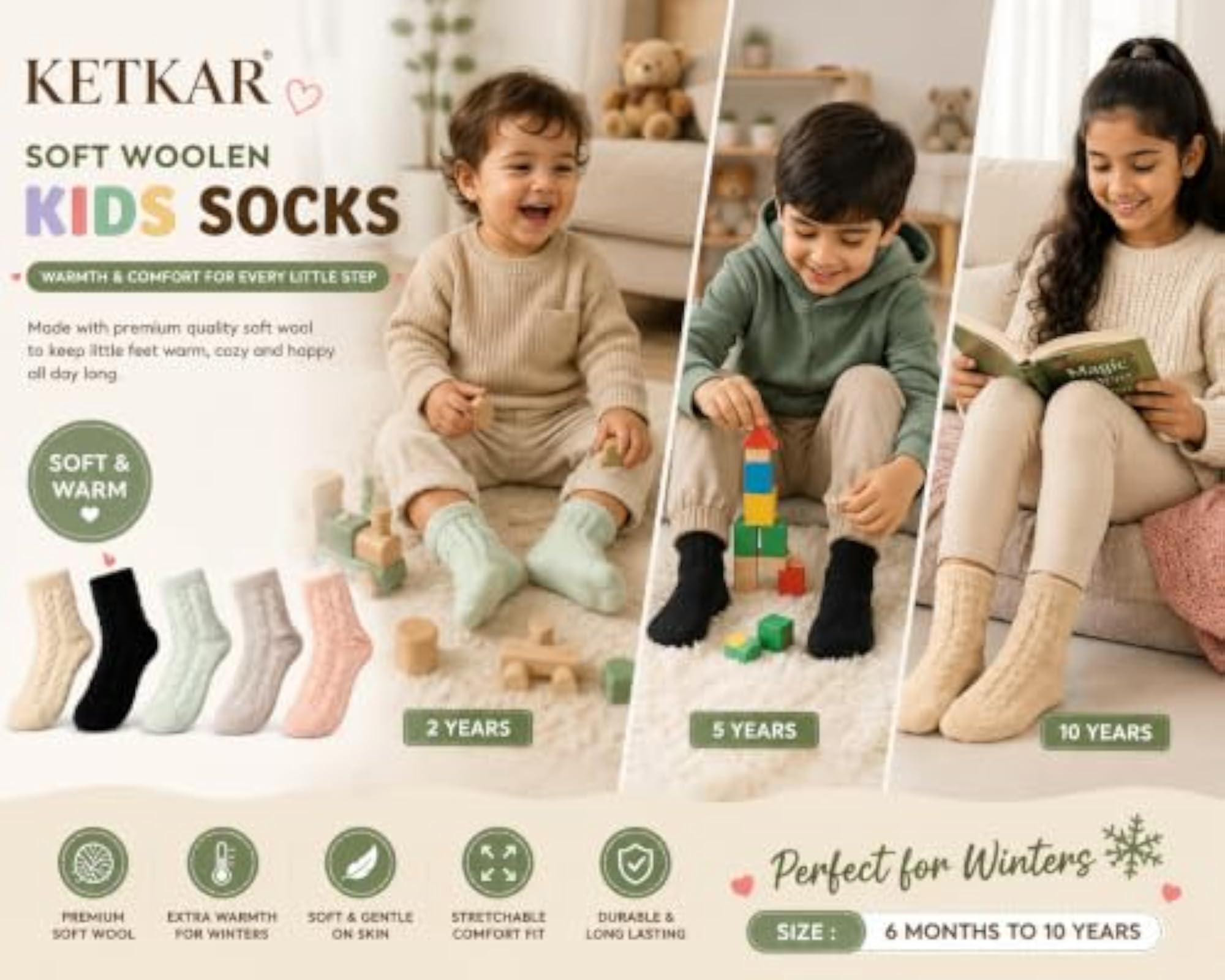 5 Pairs Thermal Winter Socks for Girls