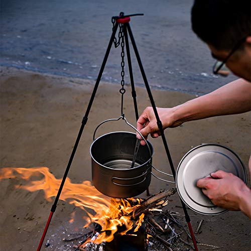 Xergur Camping Tripod, Portable Outdoor Cooking Tripod with Adjustable Hang Chain for Campfire Picnic Hanging Pot Grill Stand Mini Lightweight Aluminum Cookware Accessory with Storage Bag