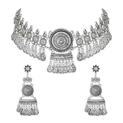 I Jewels Womens Silver Oxidised Afghani Floral Design Design Ghun...
