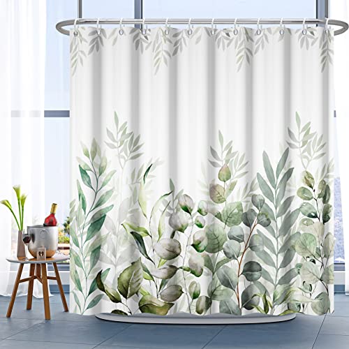 Ttincceer 180x180cm Eucalyptus Leaf Shower Curtain Sage Green Plant Leaves Bathroom Curtain Spring Summer Watercolor Botanical Shower Curtains Waterproof Bathtub Curtain - Image 3