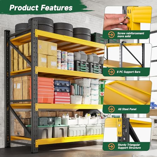 Image of Letaya 4000LBS Heavy Duty Storage Shelves,70 inch H Metal Garage Shelving Units,4 Tier Large Tall Industrial Shelving,Adjustable Utility Rack Shelf for Warehouse,Basement (Yellow, 60 inch W x 24 inch D x 70 inch H)