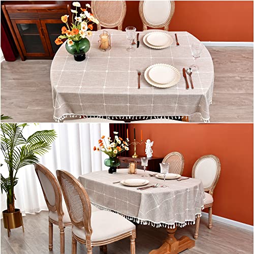 Monibana Plaid Farmhouse Coffee Oval Tablecloth Cotton Linen Heavy Weight Checkered Table Covers Cloths for Dining Room Kitchen Tabletop Decoration, 60x120 Inch by Monibana - Image 3