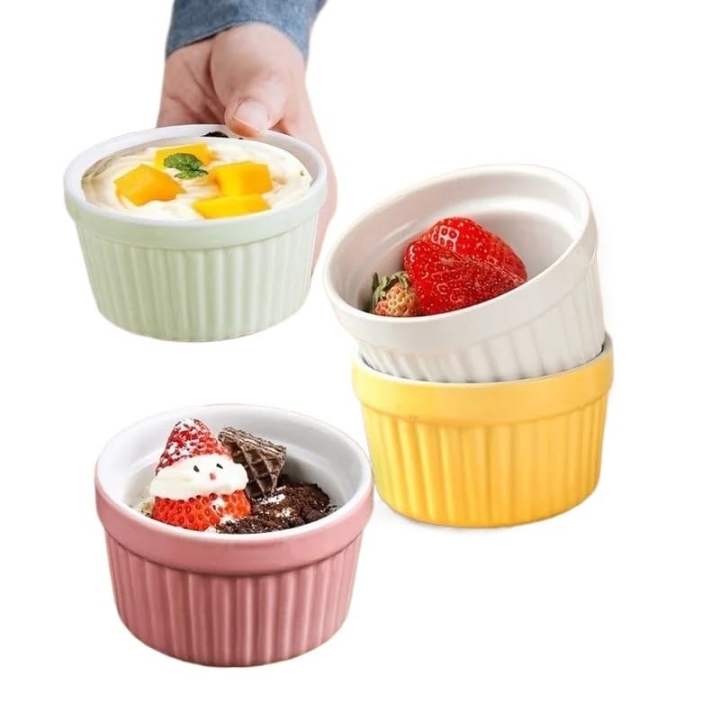 Ceramic Baking Bowl Juego de 6 cuencos for ramequines de cerámica de 240 ml aptos for horno, for crème brûlée, for pudín, for natillas, for soufflé y for salsas for mojar(Small white)