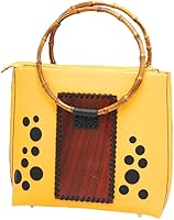 KarinaFashion Handmade Italian Leather Padauk Wood Tote with Bamboo Handles - Luxury Boho Chic Women's Shoulder Bag