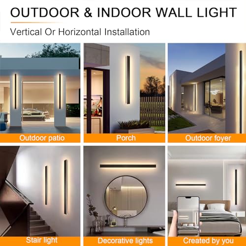 Image of AioTio Modern Outdoor Wall Light, 59inch Dimmable Exterior Lighting Fixture Wall Mount,Black IP65 Waterproof Porch Lights Wall Sconce,Long LED Linear Outside Lighting for Garage,House,Corridor,Balcony