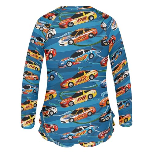 ALAZA Racing Car Blue Girls One Piece Swimsuit Long Sleeve Rash Guard Swimsuits UV 50+ Swimwear Zipper3