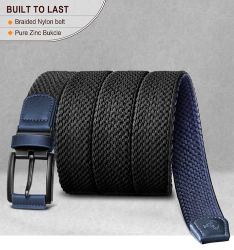 Image of BULLIANT Men Belt Rerversible Golf Belt Stretch Braided for Gift Men 1 3 /8 inch-2 In 1 Belt