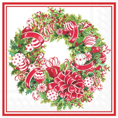 Bundle-of-2-20-count-Boston-International-Candy-Ribbon-Wreath-Paper-Napkins-Cocktail-and-Lunch Bundle of 2 20 count Boston International Candy Ribbon Wreath Paper Napkins Cocktail and Lunch