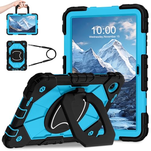 WESOROL Case for T-Mobile Revvl Tab 2 10.1 inch 2025 Release Heavy Duty Shockproof Full Body Protective Cover with 360 Rotating Stand and Shoulder Strap Black Blue