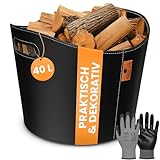 BLACK OAK DAKOTA L 40L Holzkorb für Kaminholz - Kunstleder schwarz 30kg Traglast - 40 Liter 40x38x32cm - Kaminholzkorb Holzkorb Brennholzkorb Tasche Korb für Holz Transport & Aufbewahrung schwarz