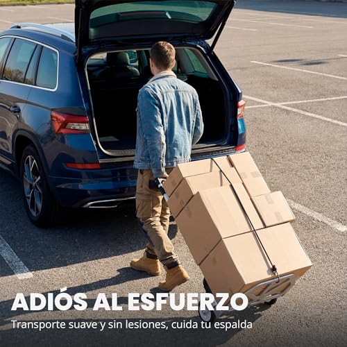 Miniatura 7 de Jupplies Carretilla Plegable De Mano Portátil De Aluminio Cuerda - Max 75 Kg 100x40cm Carro De Carga Con Ruedas Carrito De Transporte Compacto Para Hogar, Oficina Y Viajes.