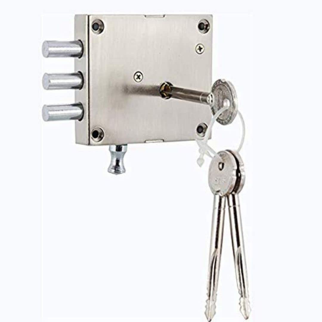 Mujees Rimfit Central Door Lock For Home Main Door With Towerbolt and 3 Pcs Unique Cross Key And Bullet DeadBolt |Operated From Both Side | Slim Design, Pocket Friendly Small Size Keys (3 Key)