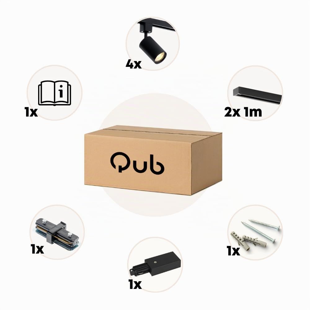 Qub Focus III Monophasé Luminaire Plafonnier LED – 200cm - 4x GU10 Spot Sur Rail - 2x 1m Barre de Spot Plafond – I-Form - Plafonnier intérieur Noir Moderne – Spots et Rails de Spots
