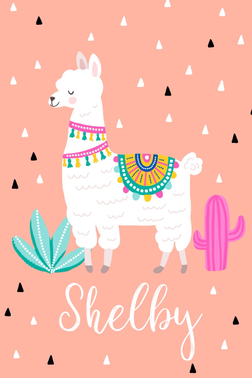 Shelby: Personalized with name - cute notebook for girls women with cute alpaca llama and cactus 6x9 inch. blank lined journal
