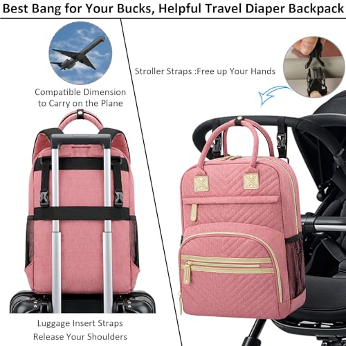 Image of Tenot Baby Diaper Bag Backpack Tote for Women Large Capacity with Insulated Pockets Multifunctional Waterproof Diaper Bags For Baby Girl Boy Mama Maternity Travel Bag Pink