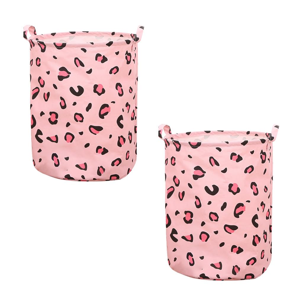 FANSU Foldable Laundry Basket Large Round Waterproof Collapsible Washing Basket with Handles - Dirty Clothes/Toys Storage Basket for Bedroom, Bathroom, University (62 L,Pink 2 piece)