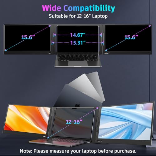 QQH Laptop Screen Extender, 15.6" Triple Portable Monitor with Ultra-Slim FHD IPS Display, One Cable USB-C Monitor Extender Compatible with MacOS, Windows, Android for 12-16" Laptop (Driver Need) - Image 8