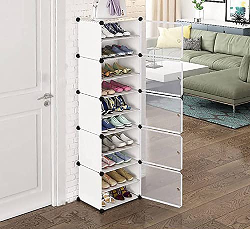Image of AYSIS DIY Shoe Rack Organizer /Multi-Purpose Plastic 10 Layers 5 Door Portable and Folding Shoe Rack ^ White10Shelf5Door