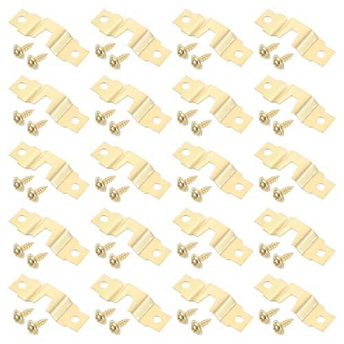 Image of uxcell 20Pcs Picture Hangers, Frame Back Fasteners with Screws, Single-Notch Double Hole Precision Hangers Hook for Hanging Paintings Picture Photos Frame, Gold