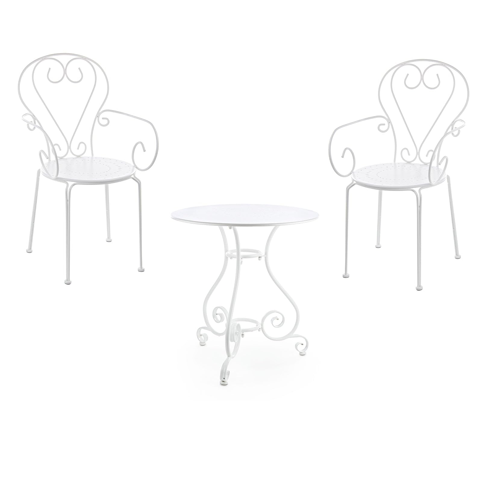 Decor Space Set Etienne Tavolino Ø 70 cm con 2 poltrone colorate in acciaio per giardino e bar finitura opaca (Antracite)