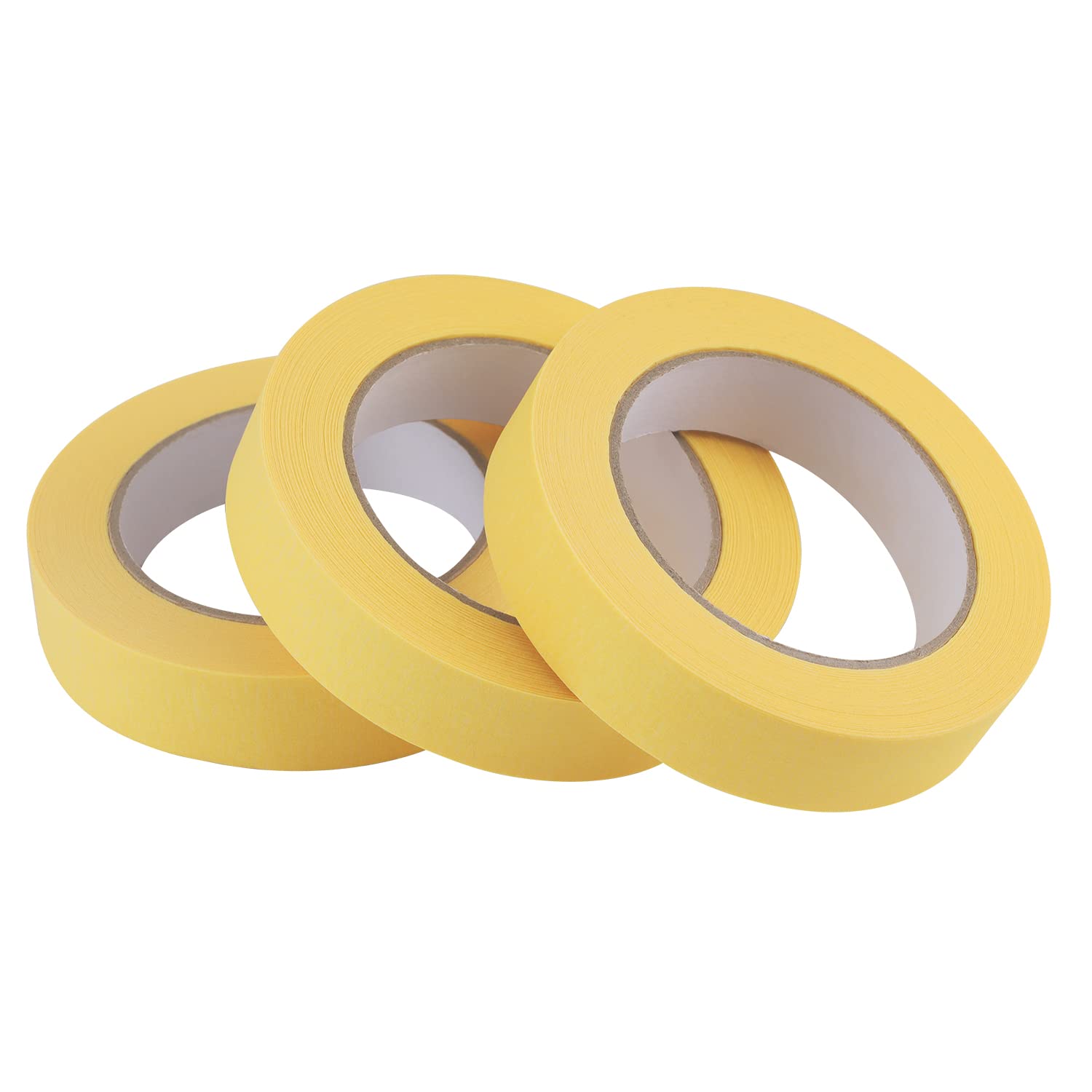 Lichamp 3-Pack Automotive Refinish Masking Tape Yellow 25mm x 55m, Cars Vehicles Auto Body Paint Tape, Automotive Painters Tapes Bulk Set 1 inch x 55 Yards x 3 Rolls