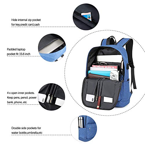 Mochila escolar, mochila leve para estudantes laptop para meninos e meninas, Azul, 15.6 inches