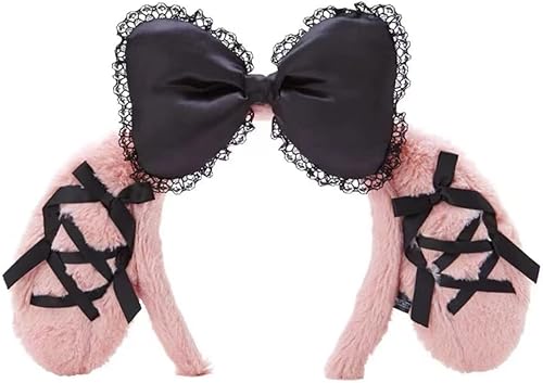 Diadema de orejas de conejo, diadema de orejas de conejo peludo, cachorro, diadema de orejas de perro, lindo lazo JK para disfraz de maquillaje