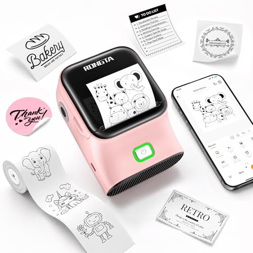 Image of Rongta 2 Inch Pink Label Maker Machine+2'' Round Pink Labels-170pcs /Roll