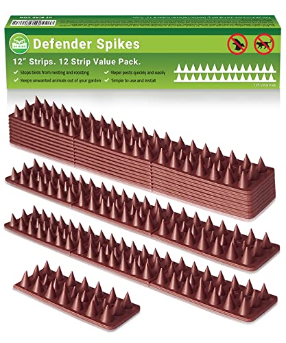 De-Bird Bird Spikes - 12-Piece, 12 Ft Total, Woodpecker - Animal Deterrent & Plastic Spike Strips for Outdoor Fence - Anti-Climb Flexible Strips for Cats, Squirrels & Raccoons