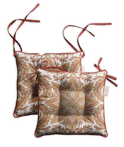 Maison d  Hermine 100% Cotton Kashmir Paisley Set of 2 Comfortable Chair Pads with Ties Polyester Filling for Dining | Office | Kitchen | Home | Living Room (16 Inch by 16 Inch).