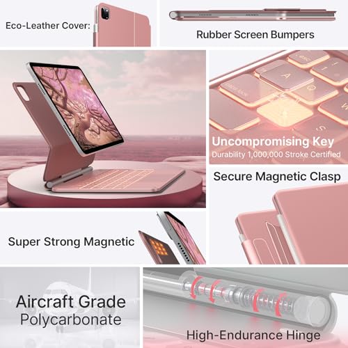 Image of typecase Edge Keyboard Case for iPad Air 11-inch(M4 /M3 /M2, 2026 /2025 /2024), iPad Pro 11 inch (4th /3rd /2nd /1st Gen) & iPad Air 10.9 inch 5 /4th Gen, Multi-Touch Trackpad, 11-Color Backlight, Rose
