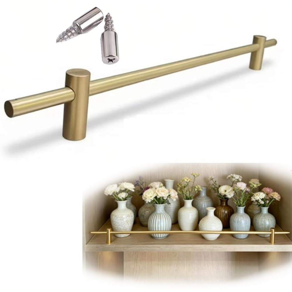 SVBVRFEEW Gallery Rails For Shelves Anti-Fall Guardrail Solid Aluminum Shelf Railing Set Bookshelves Tipping Rail 24 26 28 30 30in Decorative Fence Shelf Rail Custom(Gold,29in/73.7cm)