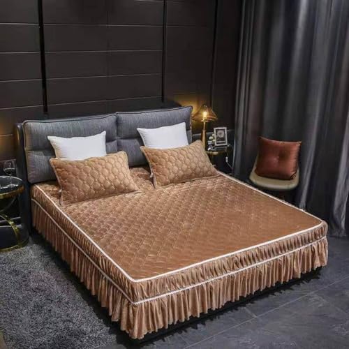 Fzigenle ベッドスカート 綿 カラーb02 キルティング マットレスカバー 枕カバーセット 180*200 フリル付き 敷パッド一体型 中綿 姫系 ズレ防止 春 秋 冬 洗える セミダブル ダブル ワイドダブル クイーン キング ワイドキング エレ