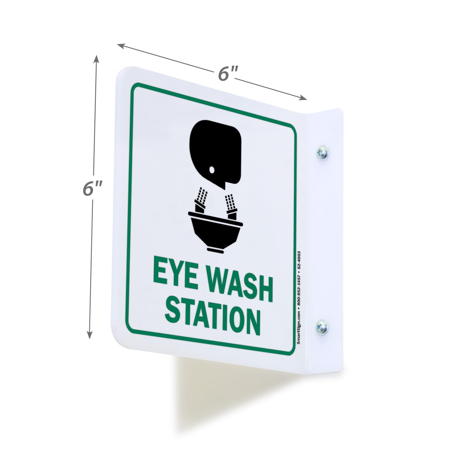 SmartSign Letrero de proyección de estación de lavado de ojos, 6 x 6 pulgadas, acrílico pulido de dos caras con flecha hacia abajo, verde, negro y blanco (2 unidades)