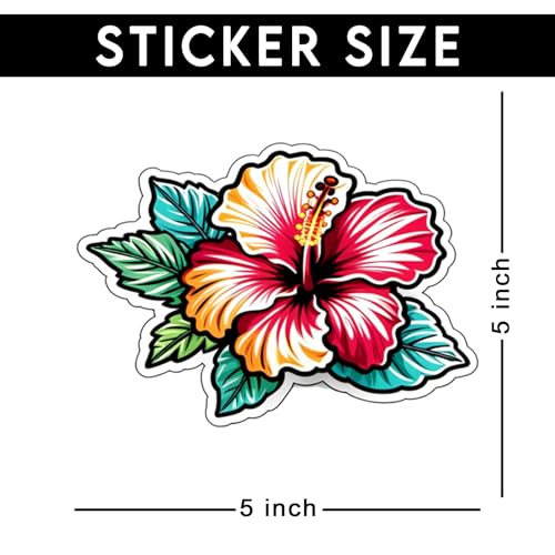 Image of Colorful Hibiscus Flower Sticker Tropical Floral Vinyl Decal Waterproof Aesthetic Flower Sticker for Laptop Water Bottle Car Bumper Notebook Scrapbook Summer Gift