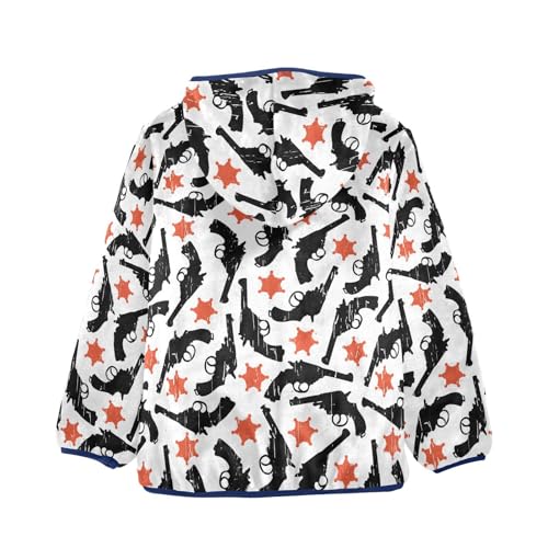 Retro Western Cowboy Toddler Fleece Jacket Baby Boys Hooded Zipper Long Sleeve Thick Warm Outerwear 3-10 Years2