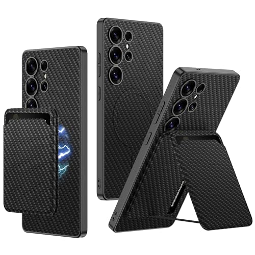 Image of BOUNCEBACK Vegan Leather Magnetic Charging Support Case with Detachable Wallet Accessiories for Samsung Galaxy S25 Ultra - (Carbon Black | Faux Leather)