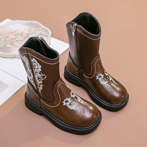 Girls Cowboy Boots Mid Calf Floral Embroidered Western Boots Comfortable Zipper Cowgirl Boots for Kids Casual Shoes3