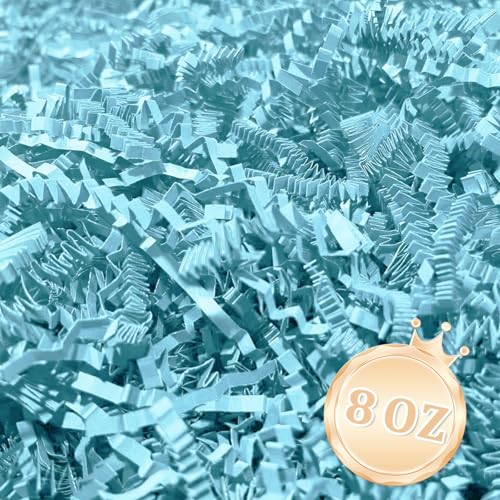Image of 1 /2LB Sky Blue Crinkle Cut Paper Shred Filler Great for Gift Wrapping, Sky Blue Basket Fillers, Birthday, Gift Wrapping, Anniversary, Halloween Thanksgiving Christmas Party Decor Filling Supplies
