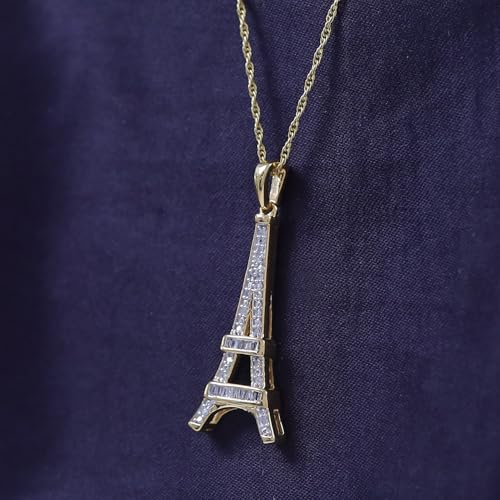 1/6 Ct Eiffel Tower Charm Pendant Necklace in 14K Gold Over Sterling Silver4