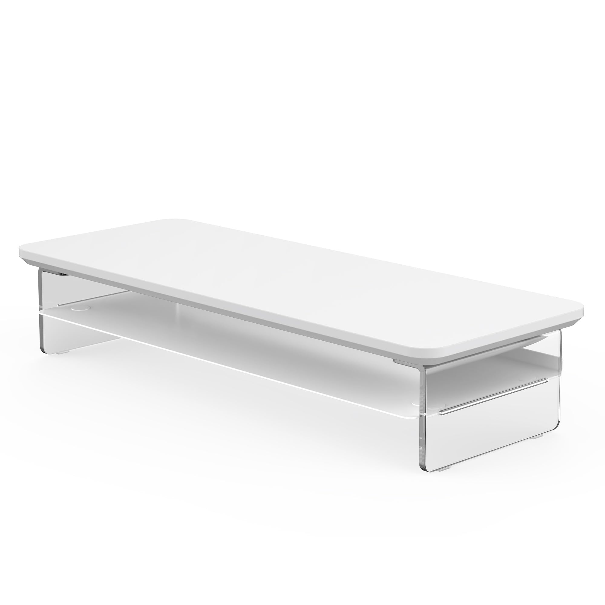 Fenge Supporto Monitor Scrivania in Acrilico, Rialzo Monitor con Ampio Spazio di Archiviazione, Monitor Stand per PC, Laptop, TV, Casa, Ufficio (Bianco, 60cm)