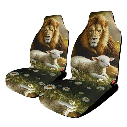 Liones and Sheep Car Seat Covers Universal Car Front Seats Protector Auto Interior Accessories 2PCS